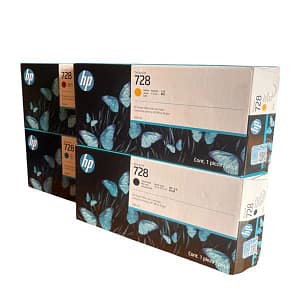 kit Tinta HP 728 de 300ml Matte Black, Cyan, Yellow, Magenta
