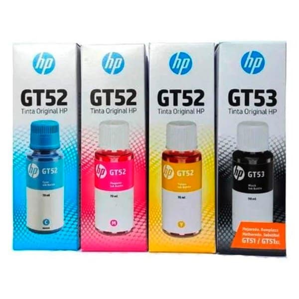 Pack de Tintas HP GT-53 Negro y GT-52 Cian, Magenta, yellow